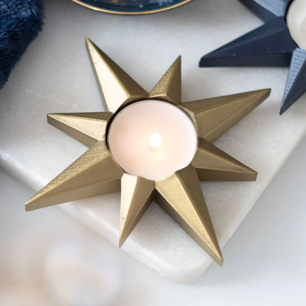 Gold star tea light holder