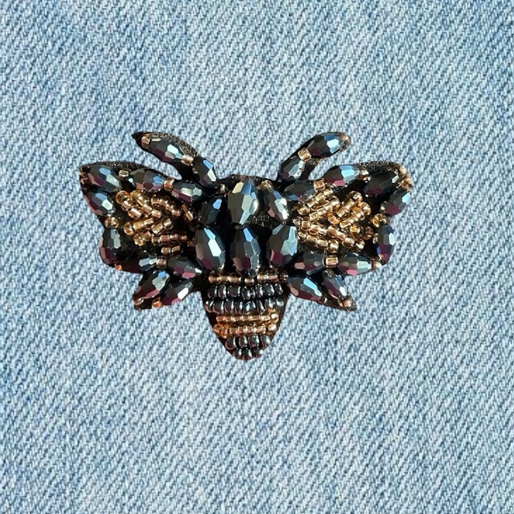 Black mini bees beaded embroidery patch