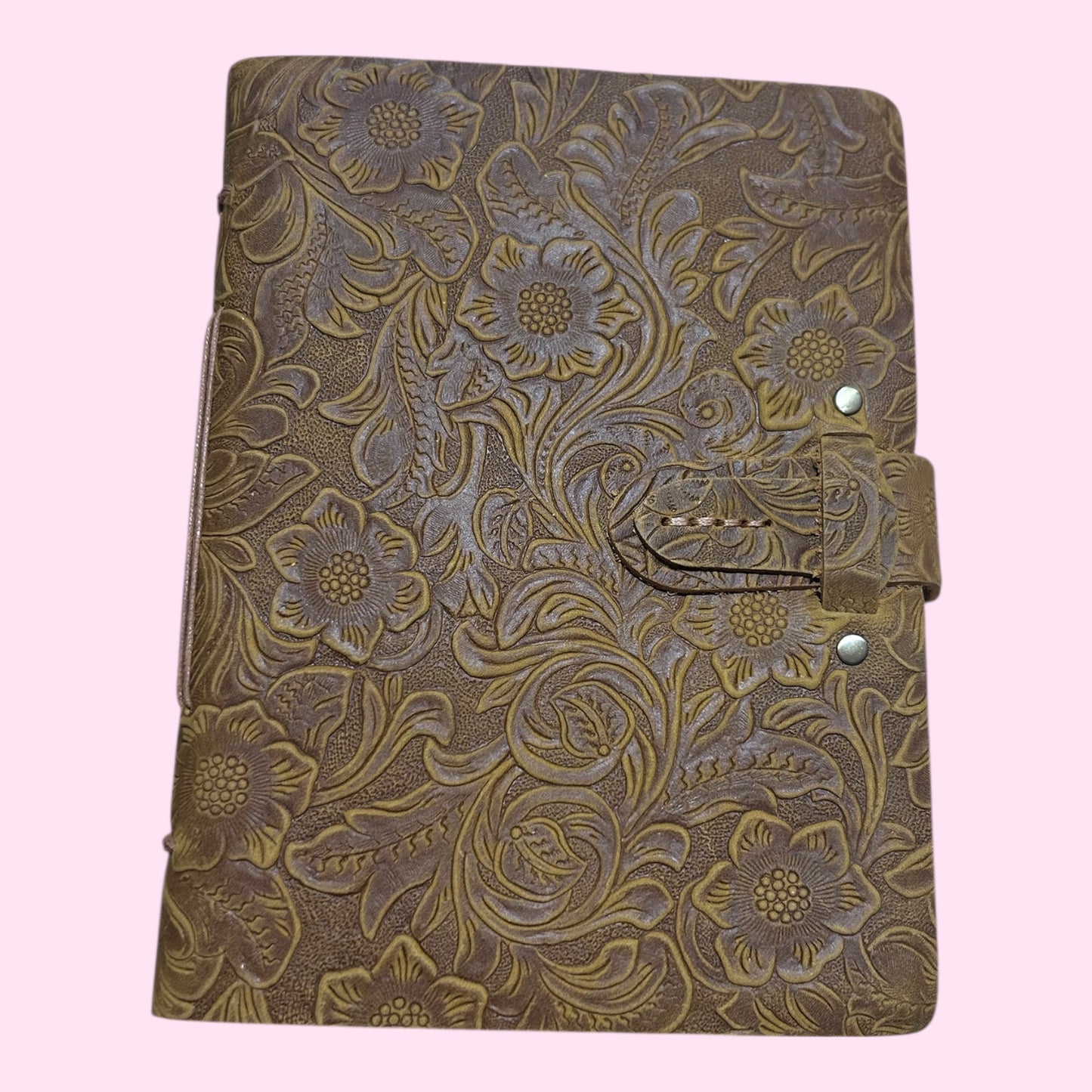 Leather journal floral brown