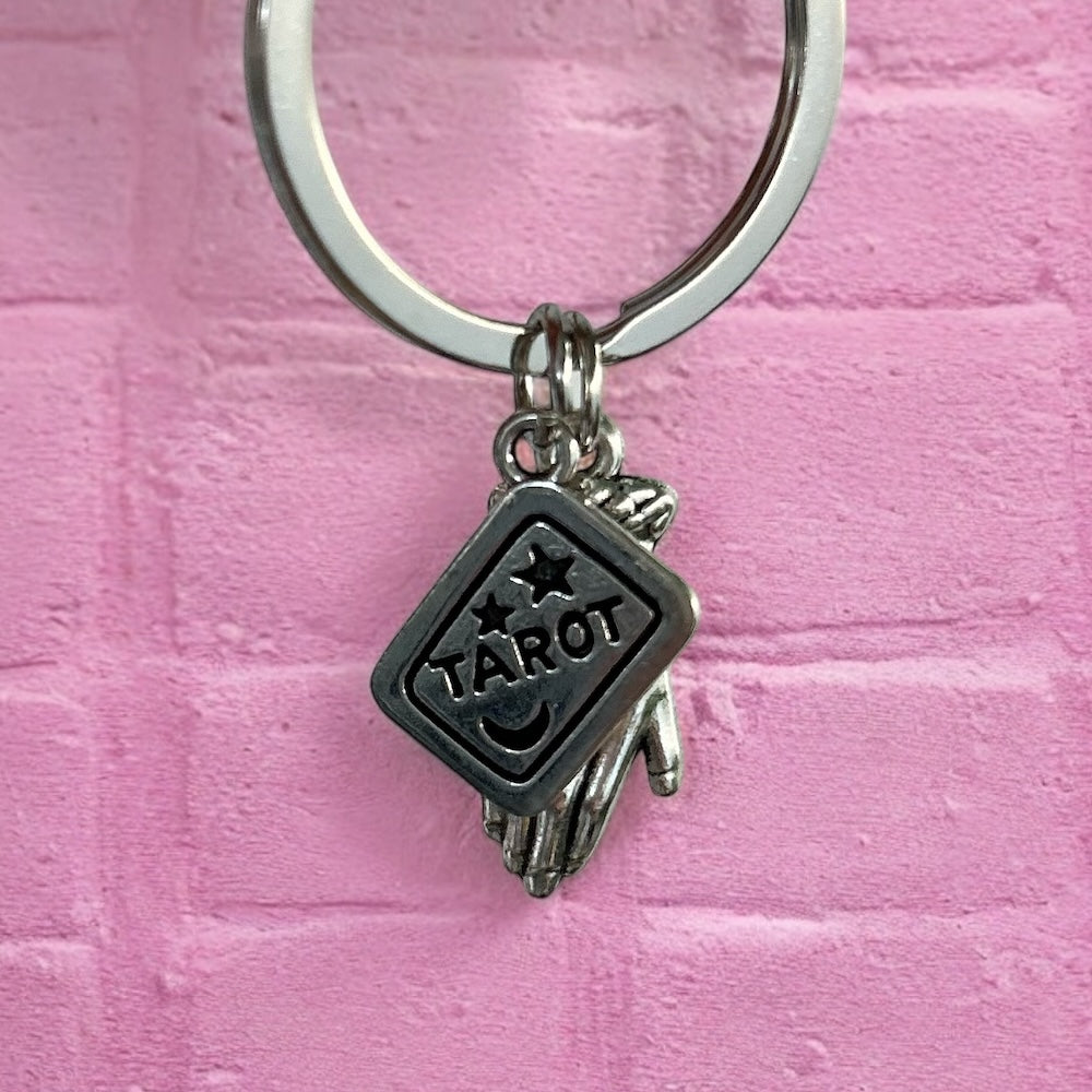 Tarot and hand silver key ring