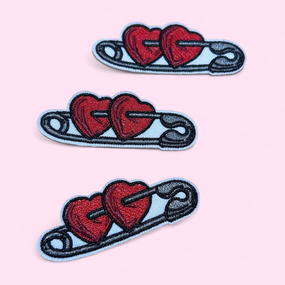 Safety pin heart embroidery patch