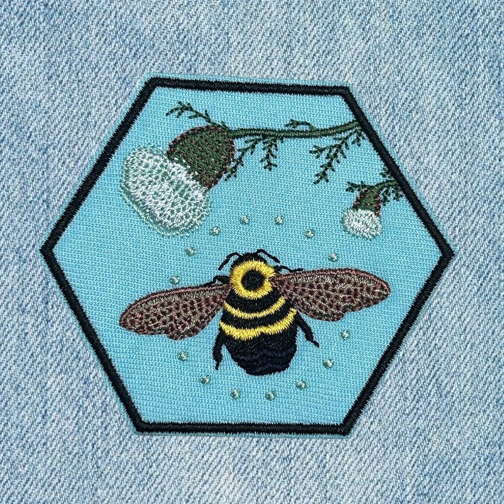 Bee hexagon embroidery patch