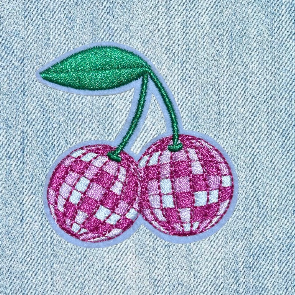 Disco cherries embroidery patch