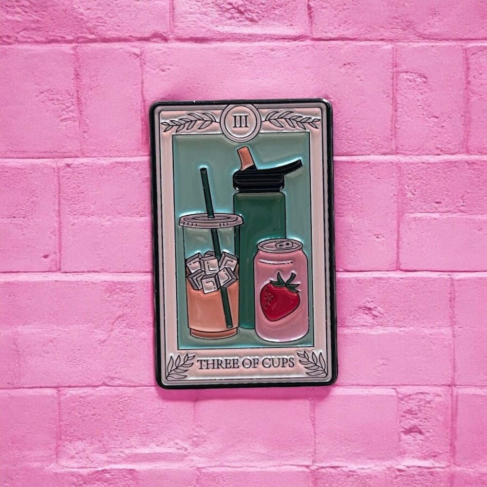 3 of cups enamel pin