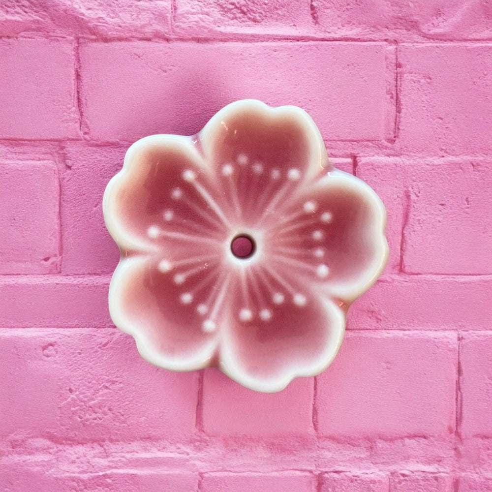 Ceramic pink flower incense holder