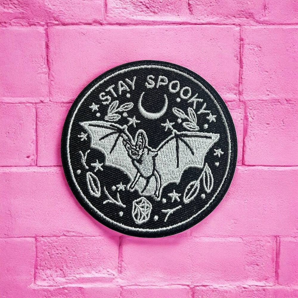 Stay spooky bat embroidery patch