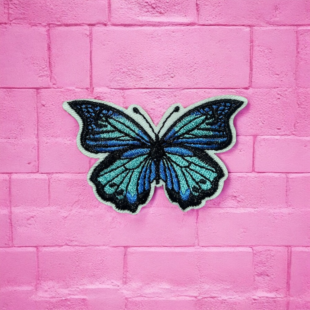 Blue turquoise butterfly embroidery patch