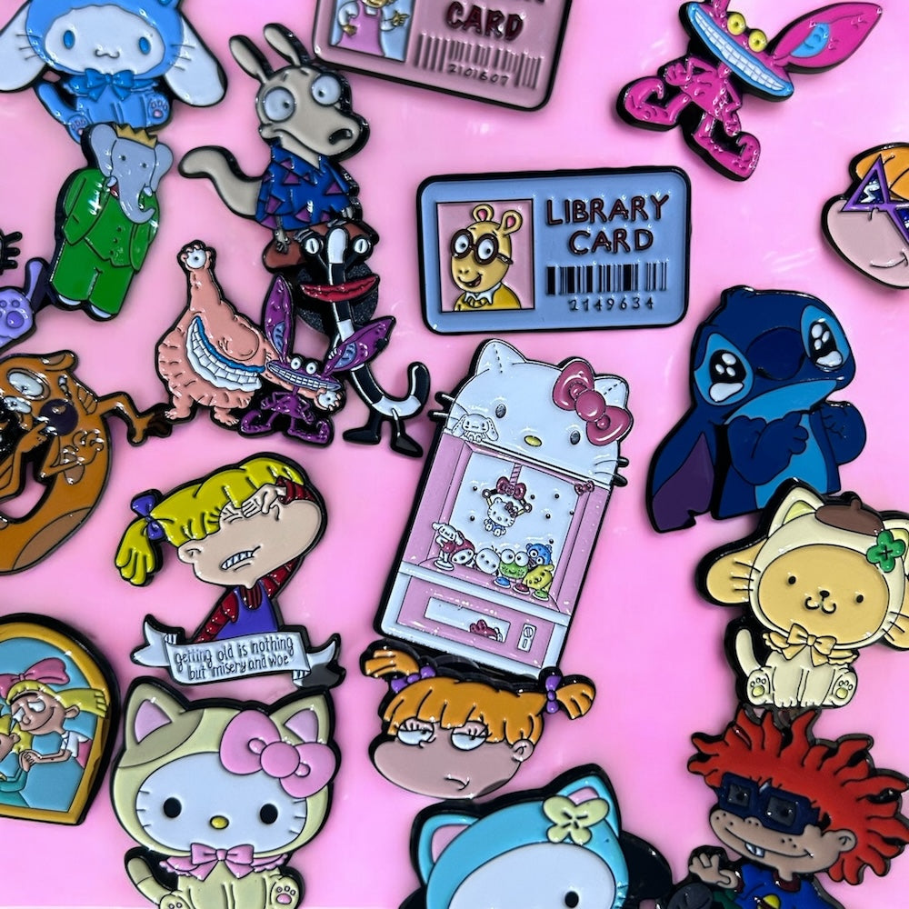 Throwback style enamel pins