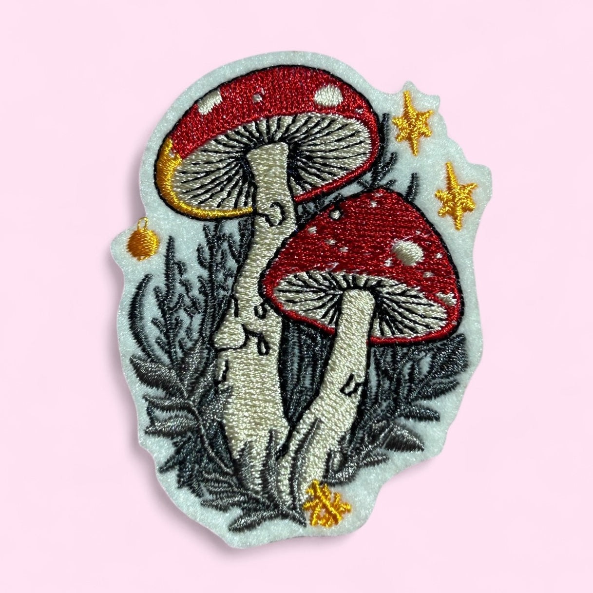 Star mushroom embroidery patch