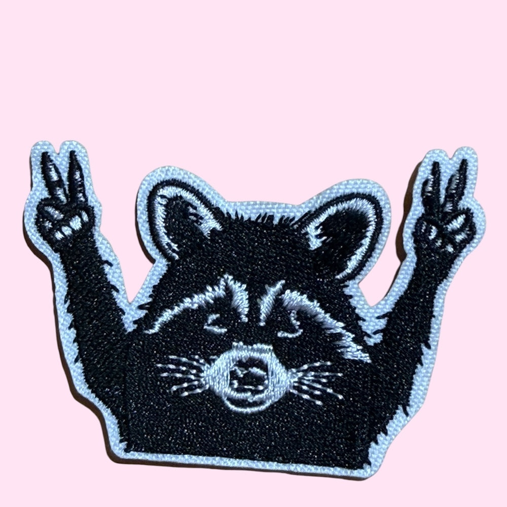 Peace racoon embroidery patch