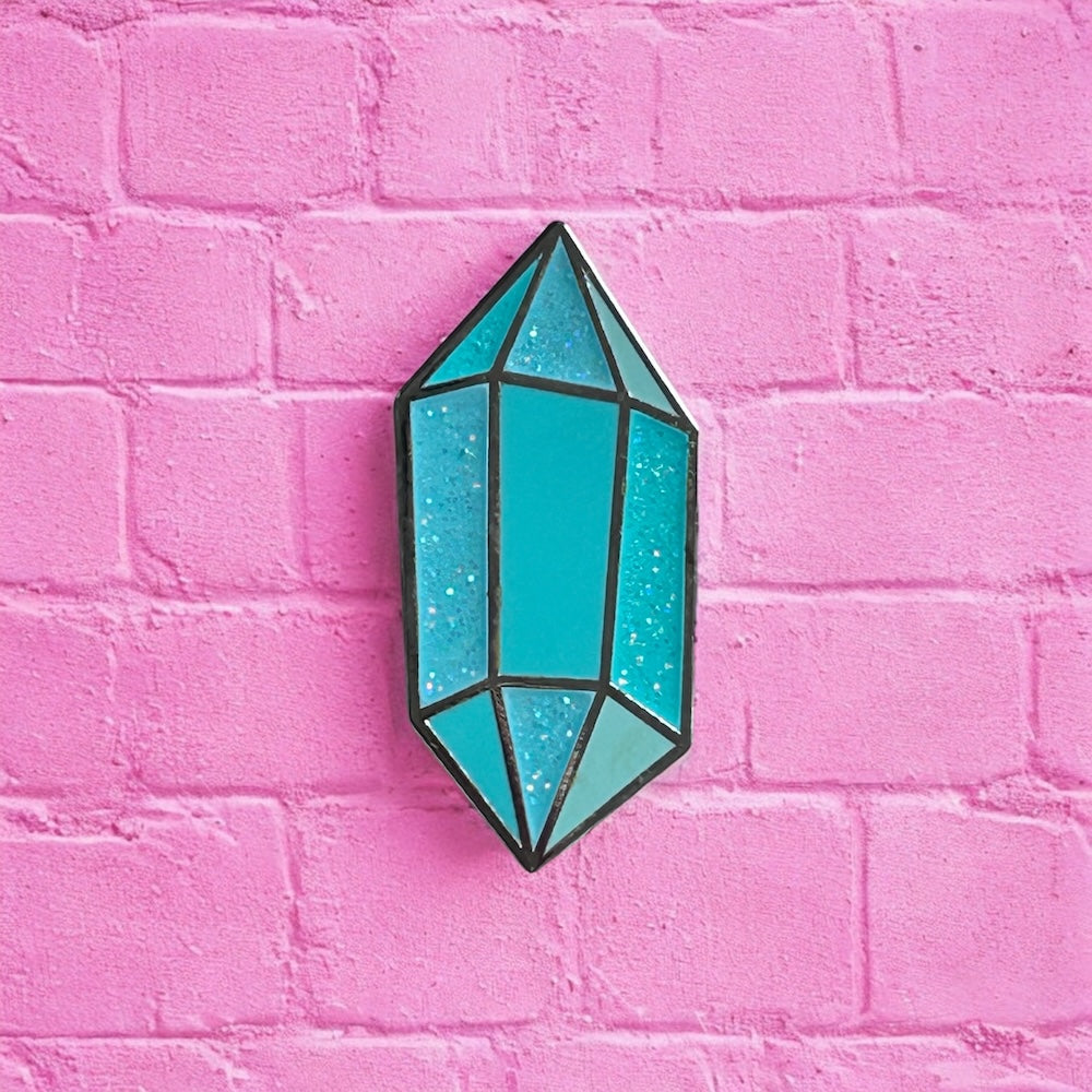 Blue crystal enamel pin