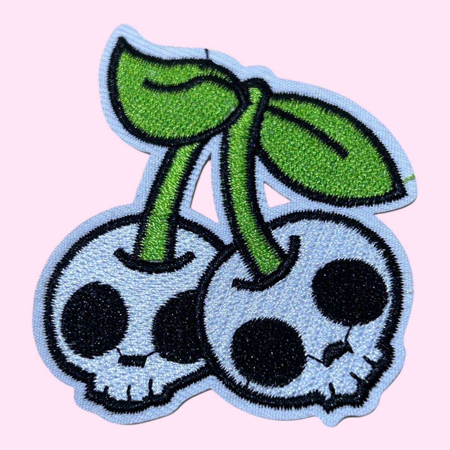Skull cherry embroidery patch