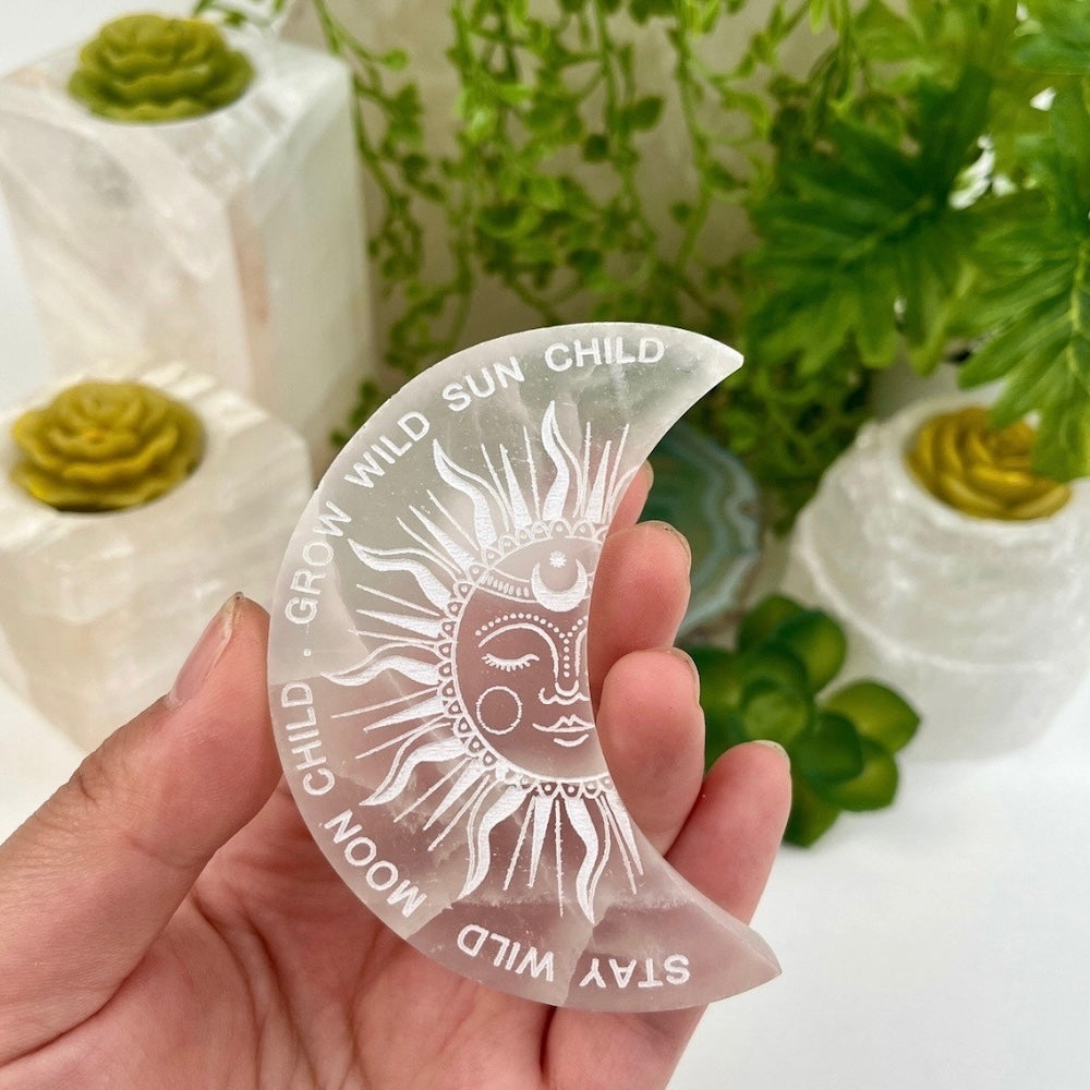 Selenite charging moon plate