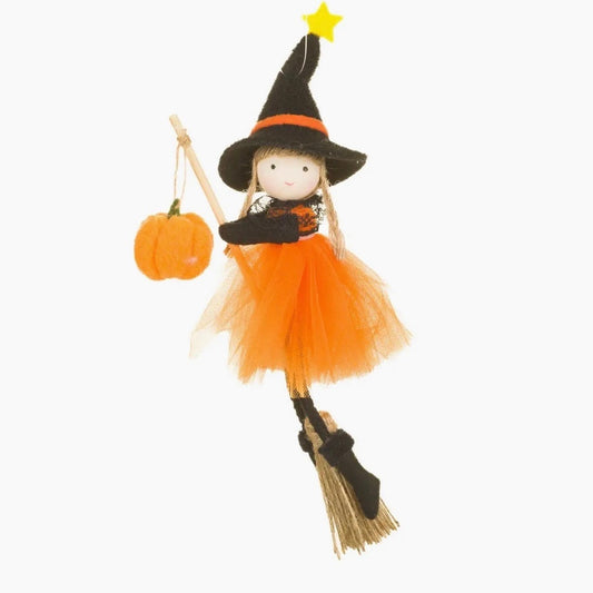 Witch on broom Halloween hanging ornament