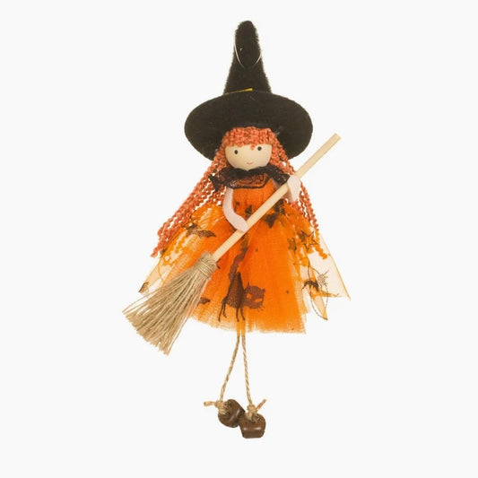 Orange dress witch Halloween hanging ornament
