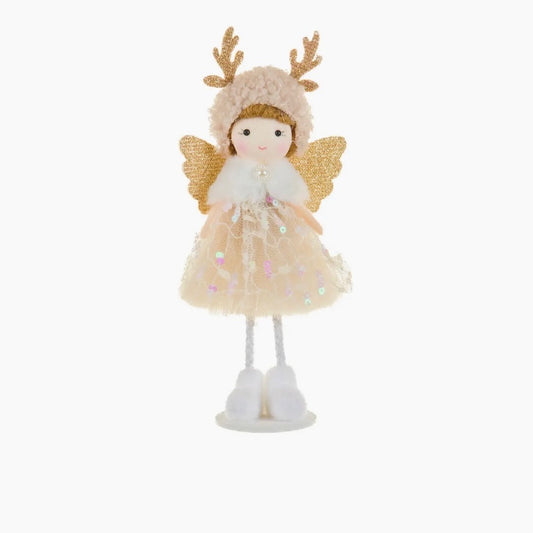 Peach reindeer Christmas fairy standing ornament