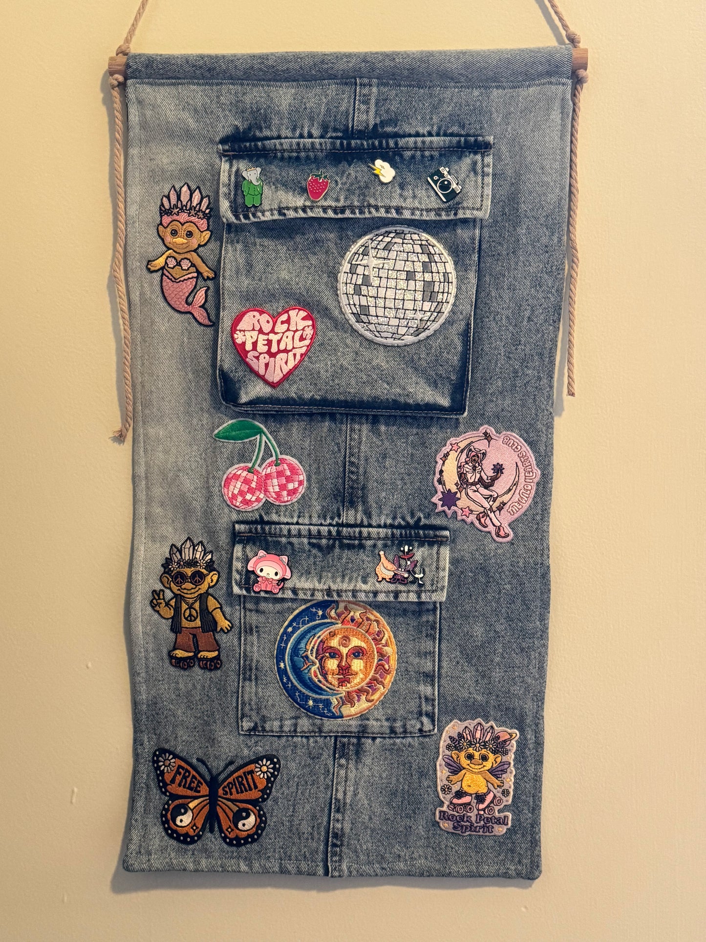Recycled denim wall hanging