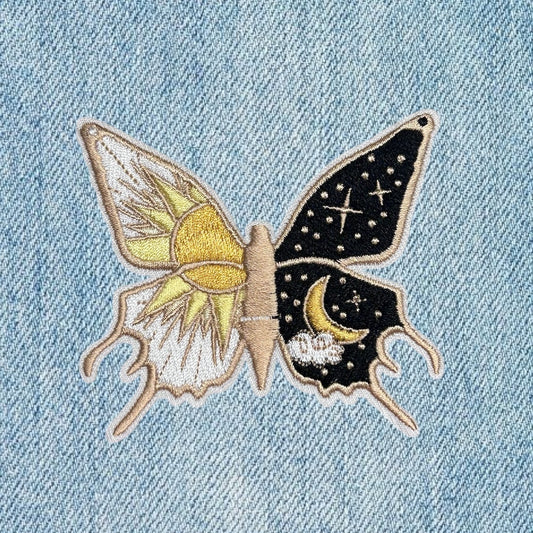 Moon and sun butterfly embroidery patch