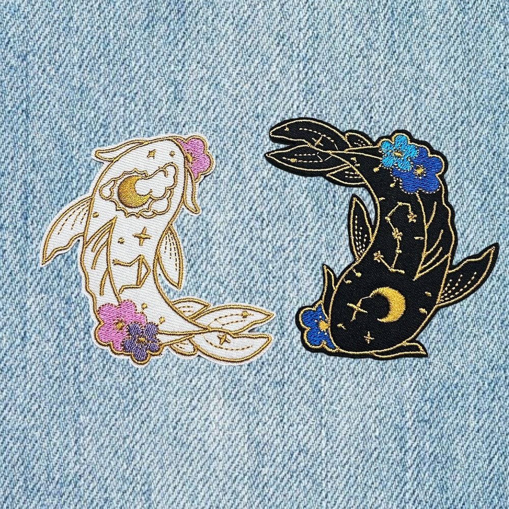 Koi fish black and white set embroidery patch