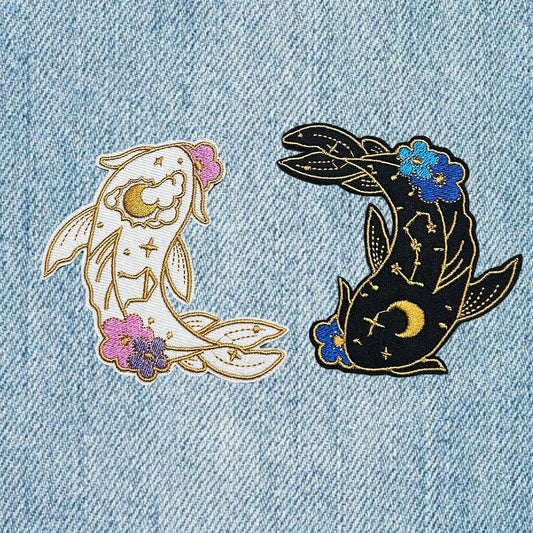 Koi fish black and white set embroidery patch