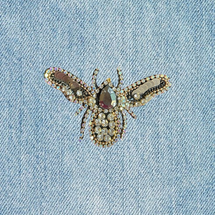 Gold beaded bees embroidery patch