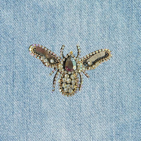 Gold beaded bees embroidery patch