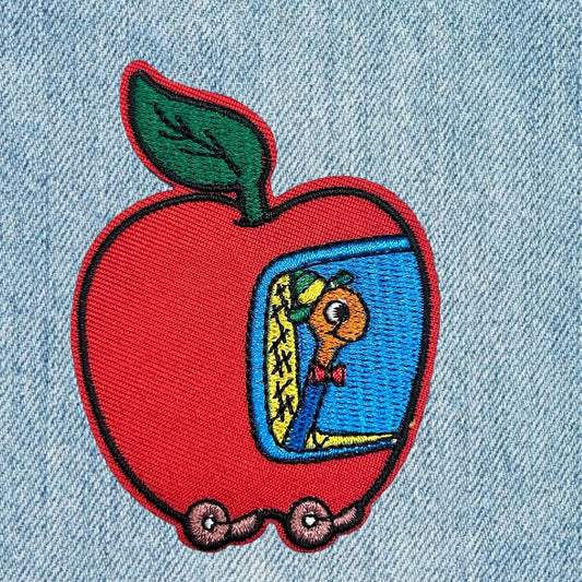 Worm in Apple embroidery patch