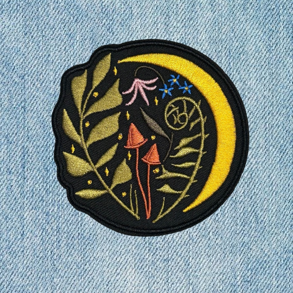 Moon flowers circle embroidery patch