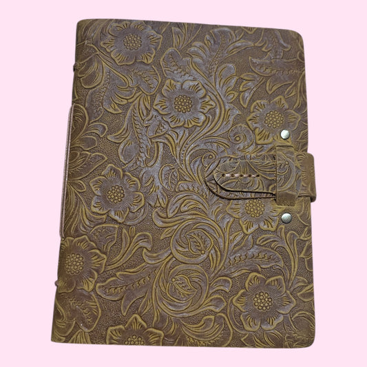 Leather journal floral brown