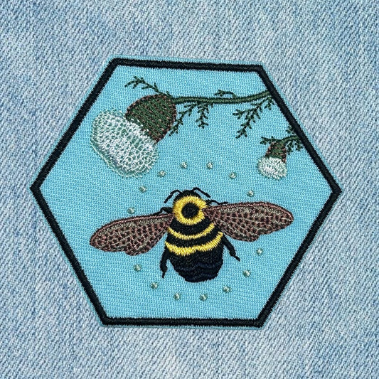 Bee hexagon embroidery patch