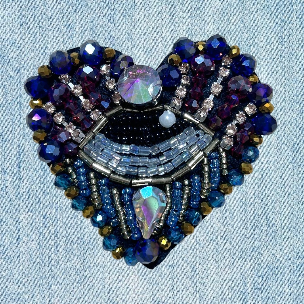 Bedazzled eye harts embroidery patch