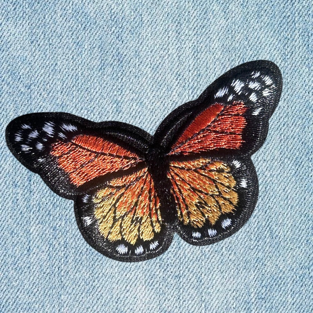 Orange butterfly embroidery patch