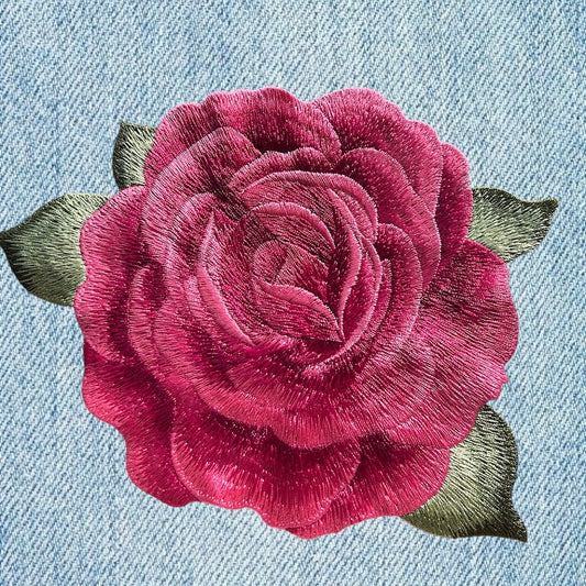 Large rose embroidery patch