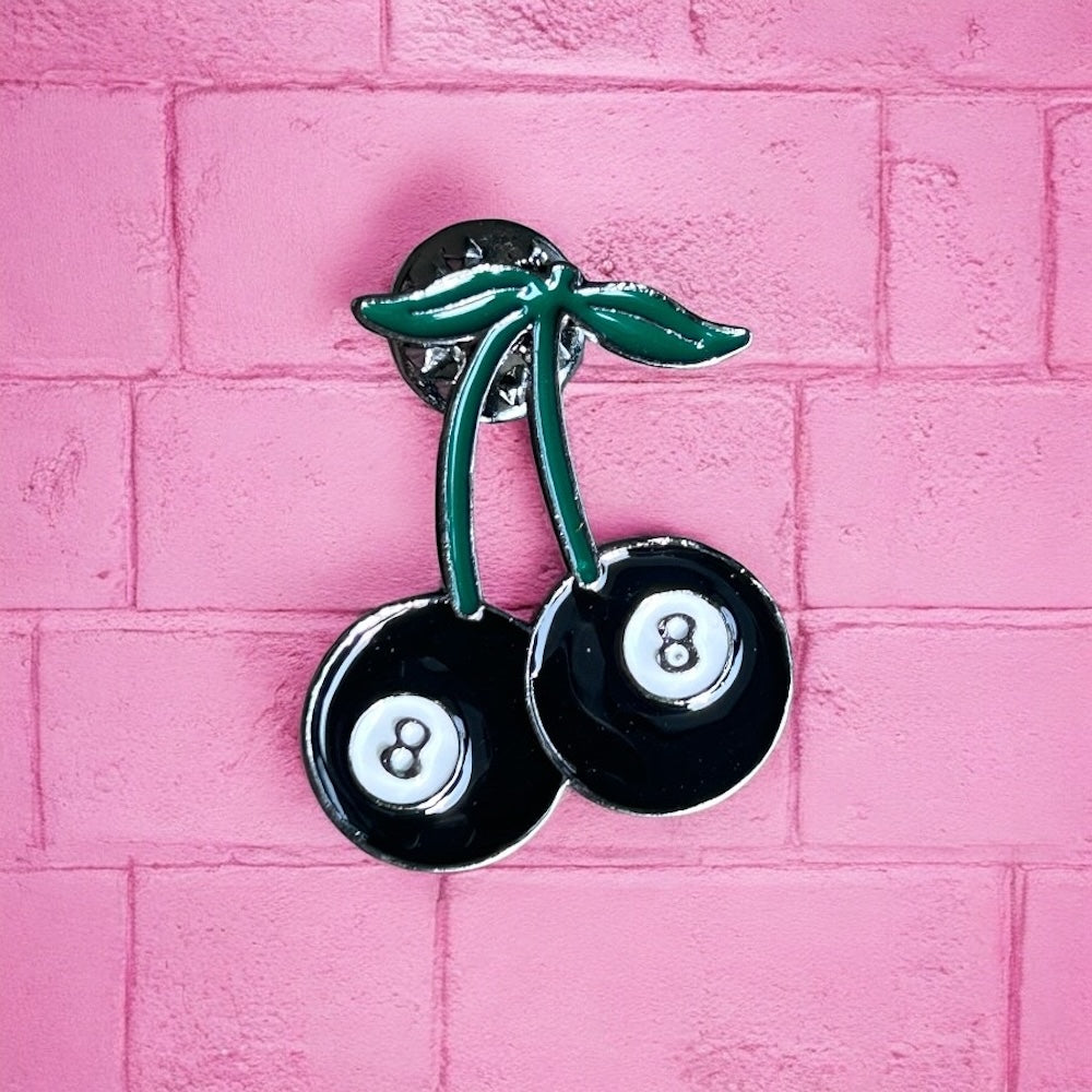 8 ball cherry enamel pin