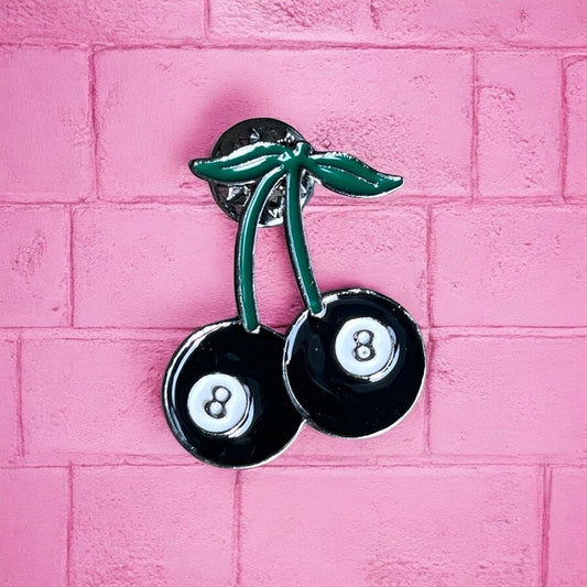 8 ball cherry enamel pin