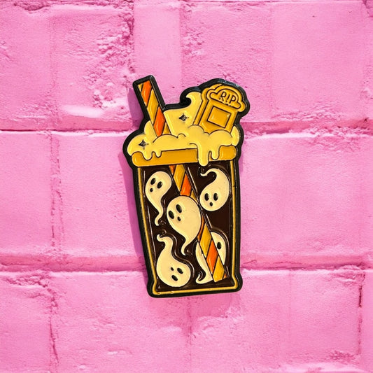 Halloween ghost drink enamel pin