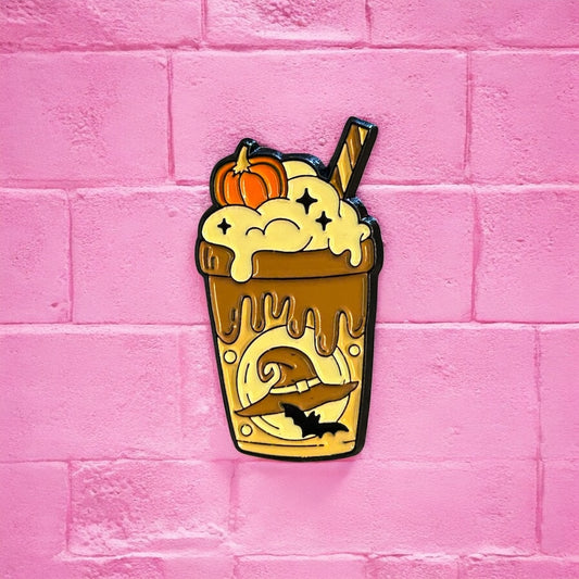 Halloween witches hat drink enamel pin