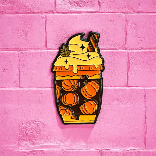 Halloween pumpkin drink enamel pin