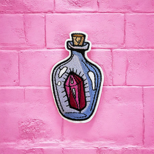 Spell jar with crystal inside embroidery patch