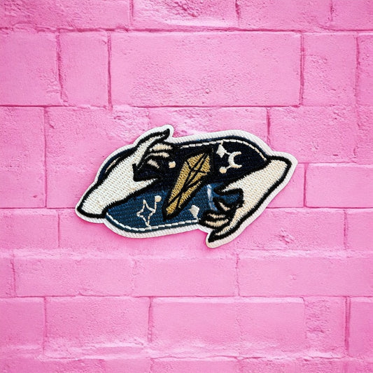 Hands and Crystal blue and navy embroidery patch