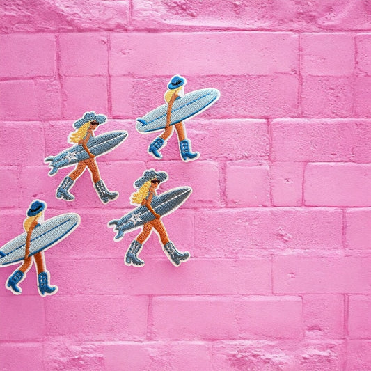 Cowgirl surfing embroidery patch