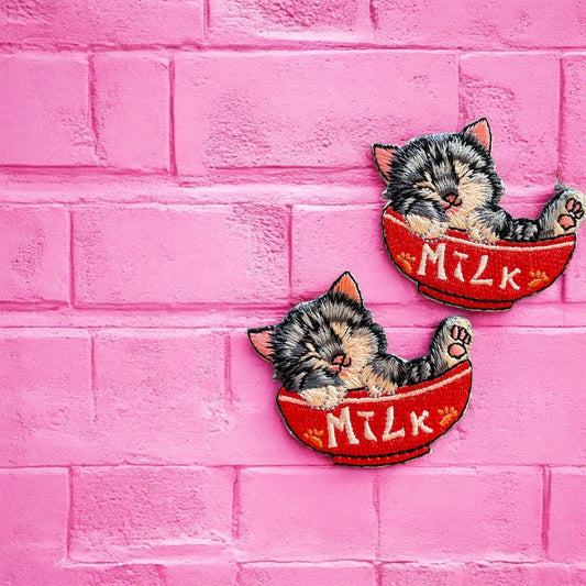 Milk kitty embroidery patch