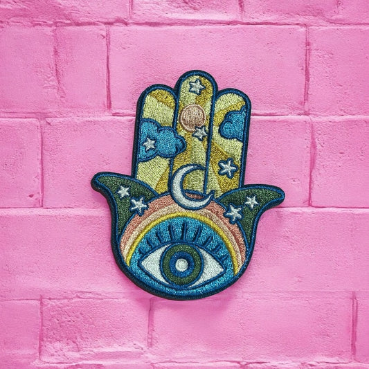 Rainbow eye hand embroidery patch