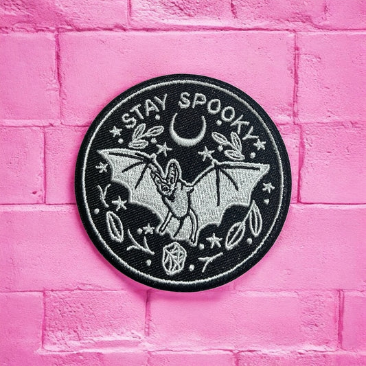 Stay spooky bat embroidery patch