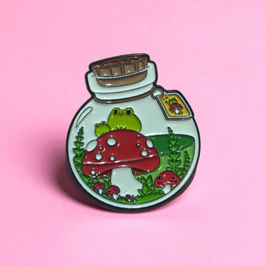 Frog potion mushroom enamel pin