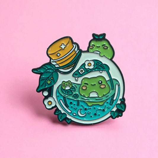 Frog potion lily pad enamel pin