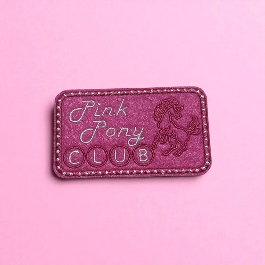 Rectangle pink pony club embroidery patch