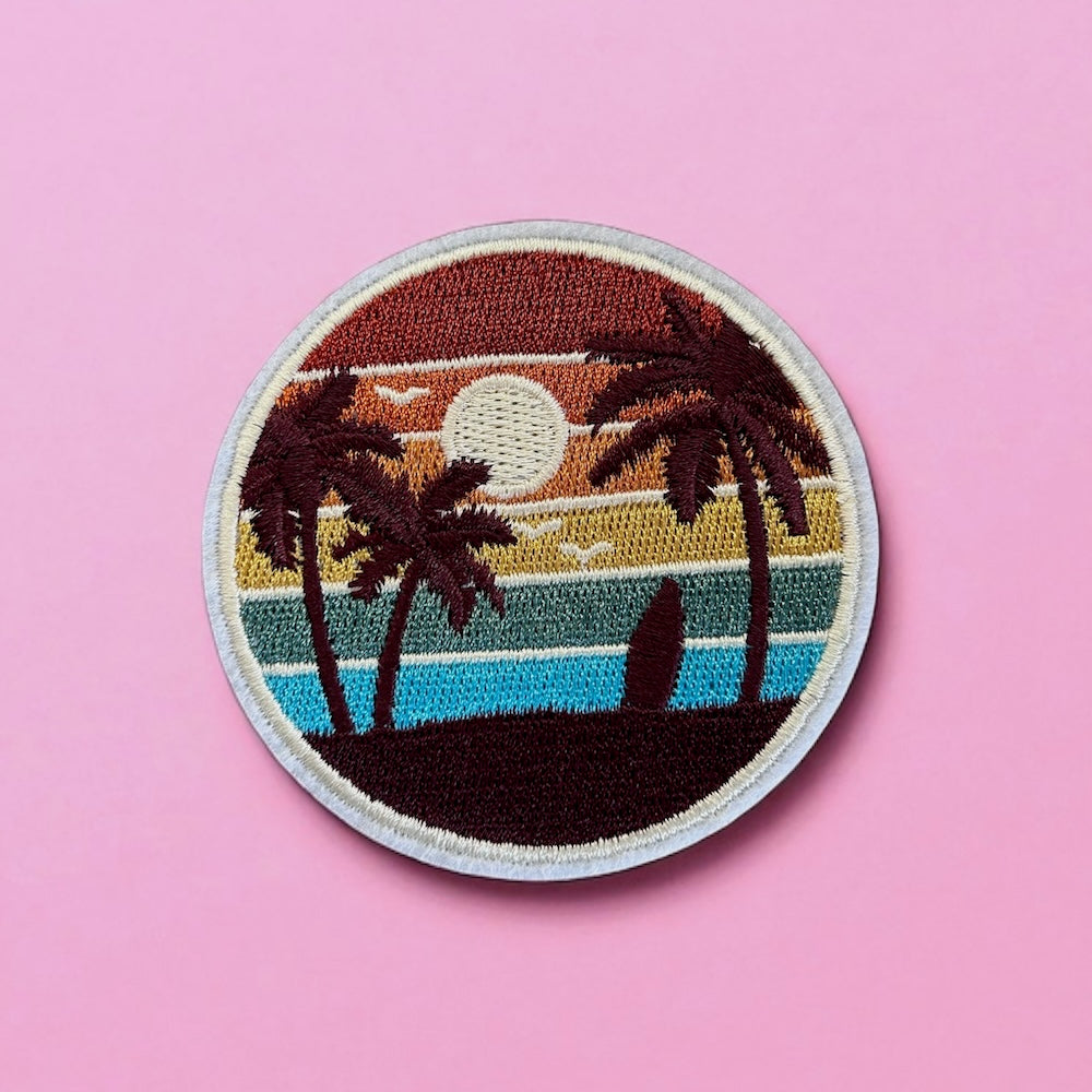 Circle sunset palm embroidery patch
