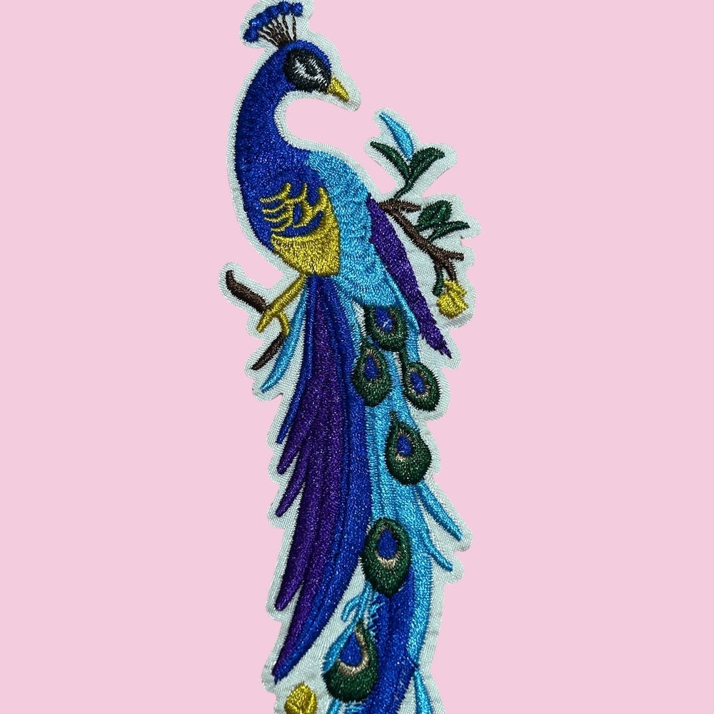 Peacock long tail embroidery patch