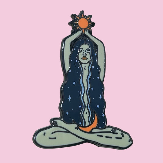 Meditating girl enamel pin